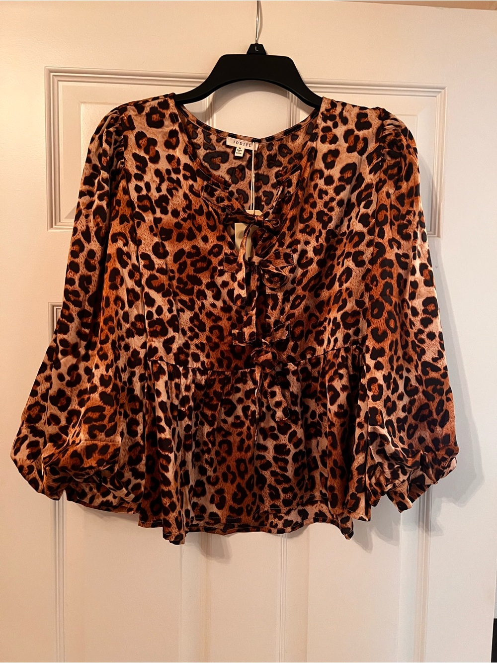 Jodifl Leopard Print Peasant Blouse - Brown